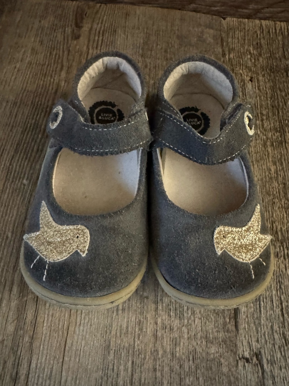 Livie & Luca Kids Navy Mary Jane Shoes with Gold Glitter Bird